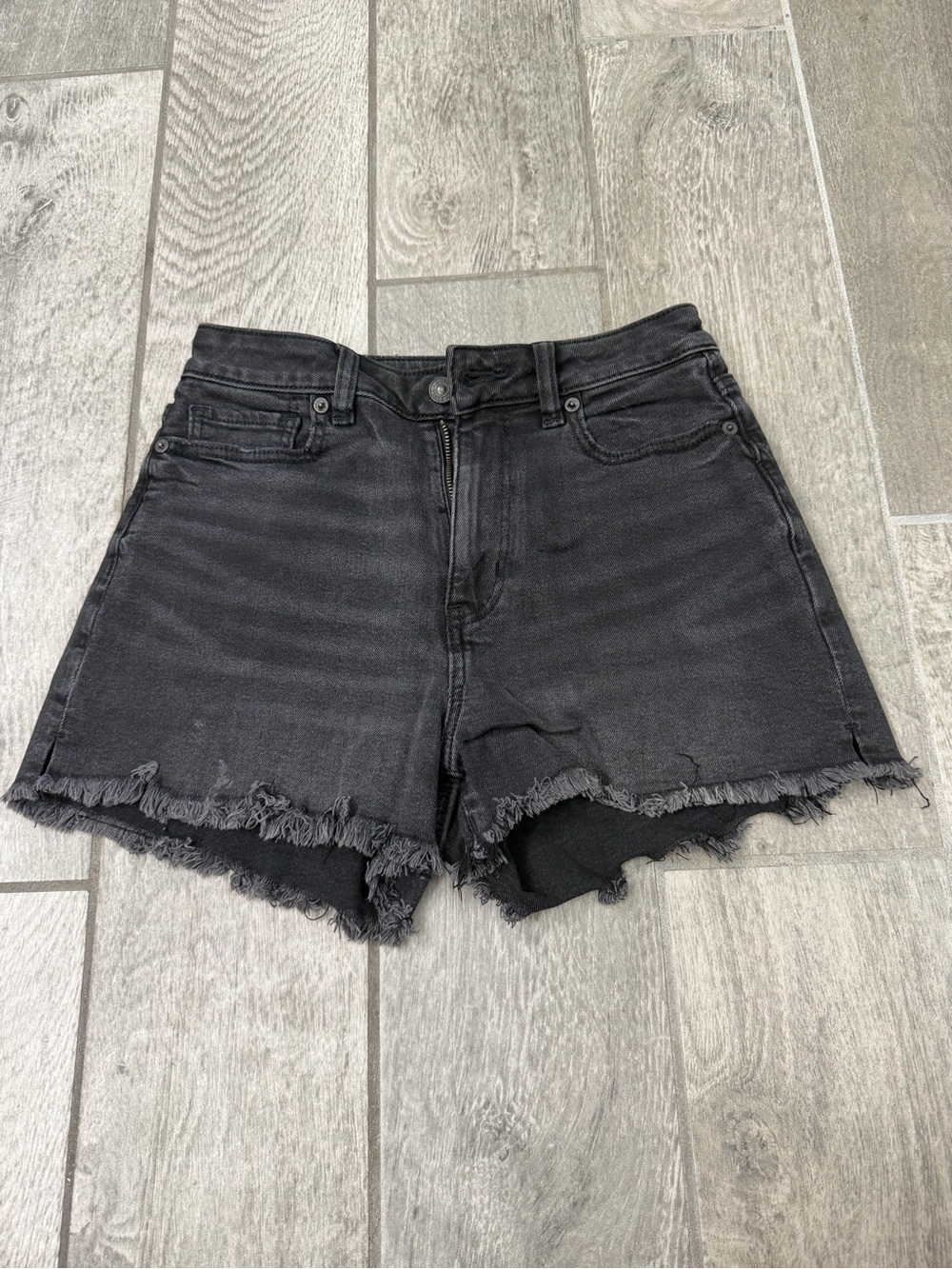 American Eagle Outfitters Black Frayed-Hem Denim Shorts